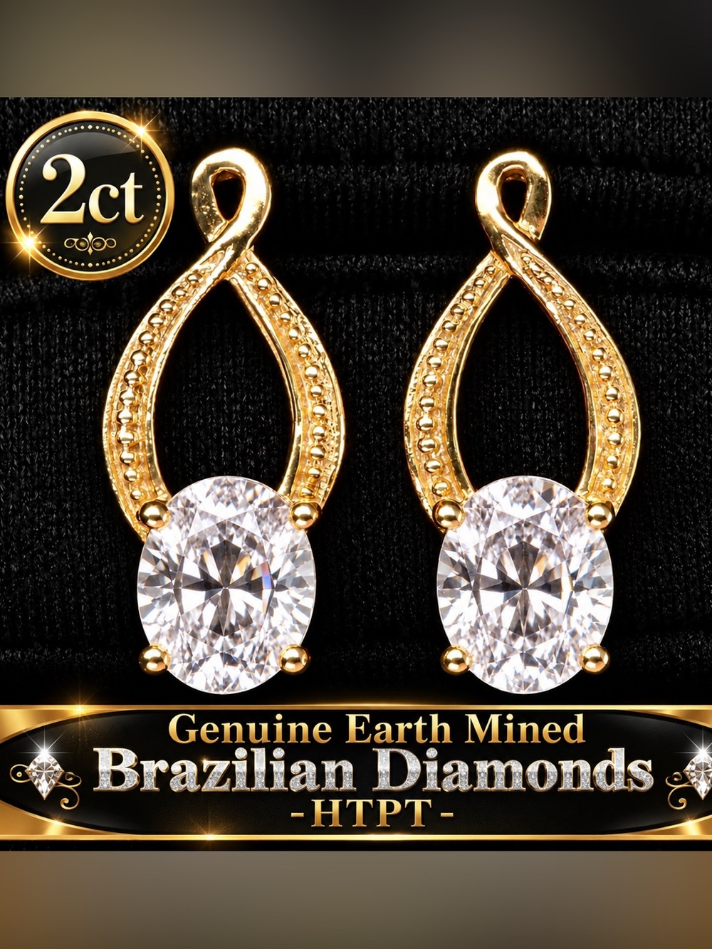 Certified Diamond Earrings 14k yellow gold on sterling silver 925 - 2 carats